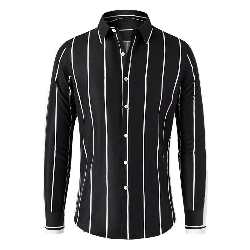 Fashion Mens Striped Shirt Business Casual Long Sleeve Shirt Korean Style Slim Mens Shirt 240822