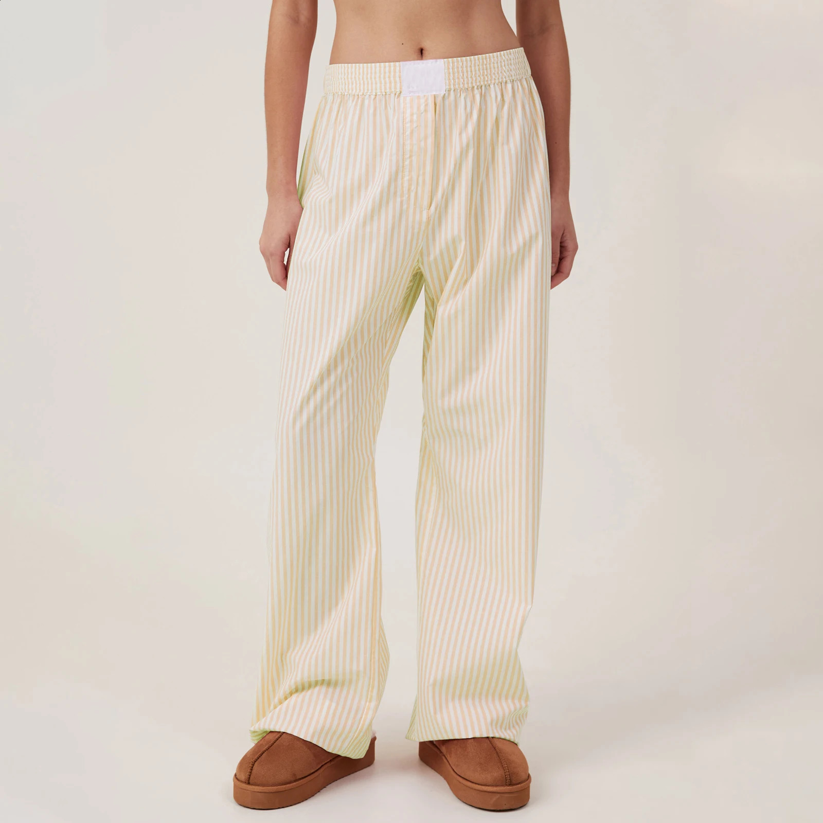 Womens Autumn Kawaii y2k Aesthetic Striped Loungewear Pants Casual Loose Elastic Waist Wide Leg Long Pants Trousers Streetwear 240821