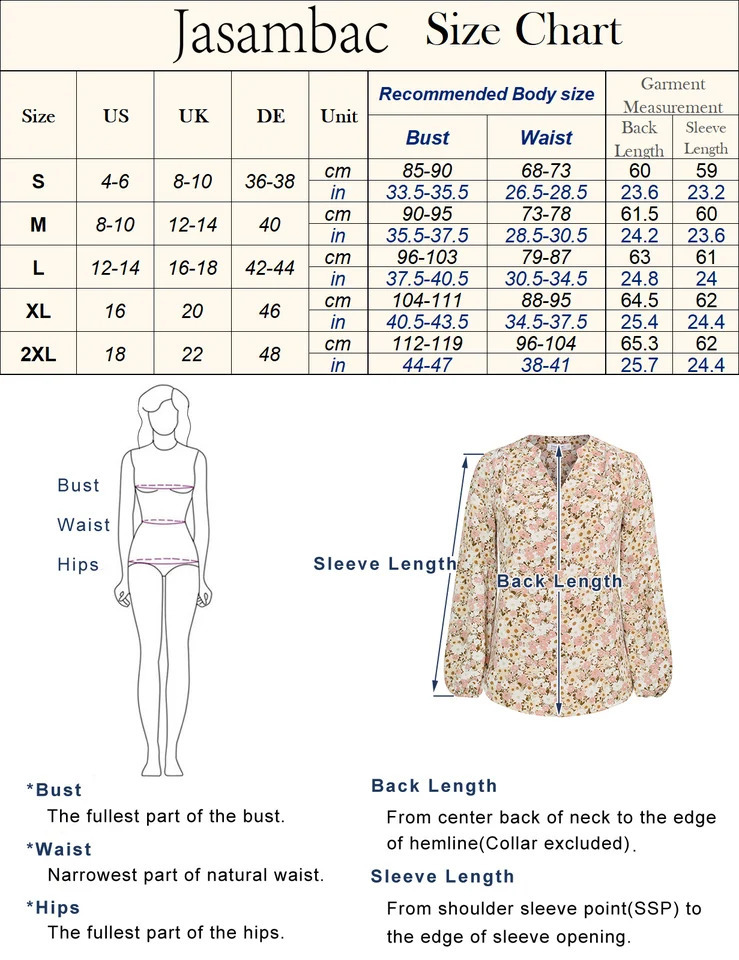 Jasambac womens shirt elegant printed loose fitting casual long sleeved Vneck floral top 240822