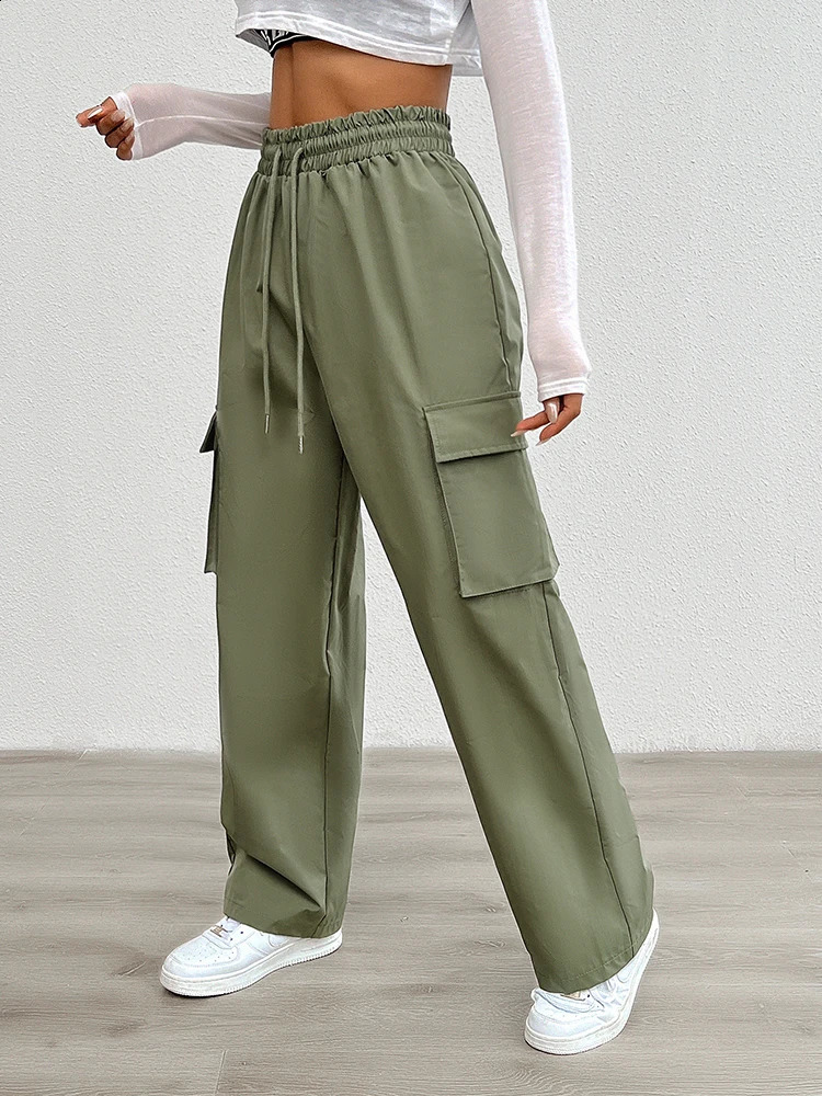 Women Overalls Elastic Drawstring Waist Pants Wide Leg Baggy Trousers Y2k Streetwear Oversize Sweatpants With Pocket 240821