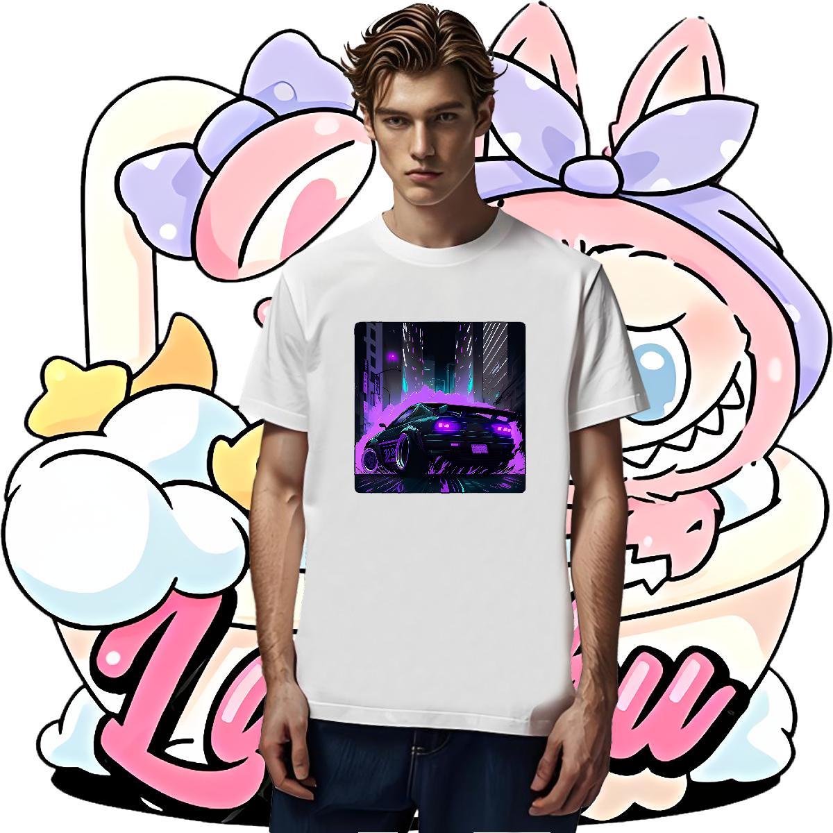 High Quality Men Tshirts Street Casual 230g Cotton Graphic Crew Neck car T shirt Classic Tops Shirt