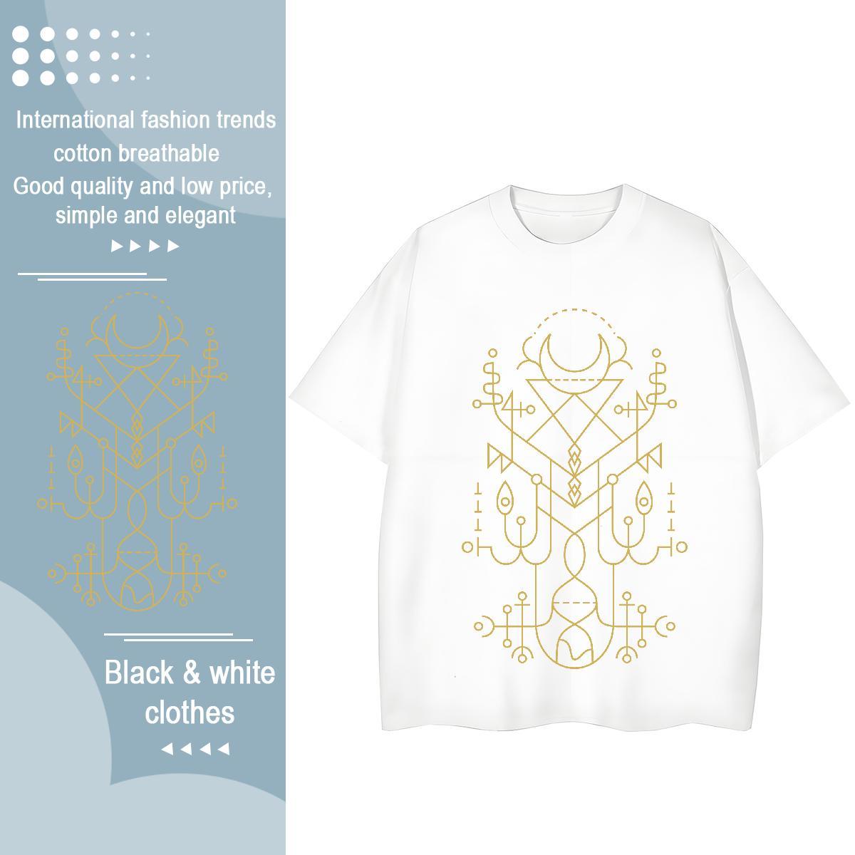 Comfortable Couples T Shirts 230g Pure Cotton Geometric line Daily Outfit T-Shirts for Women Breathable Short Sleeve Customized Tshirts