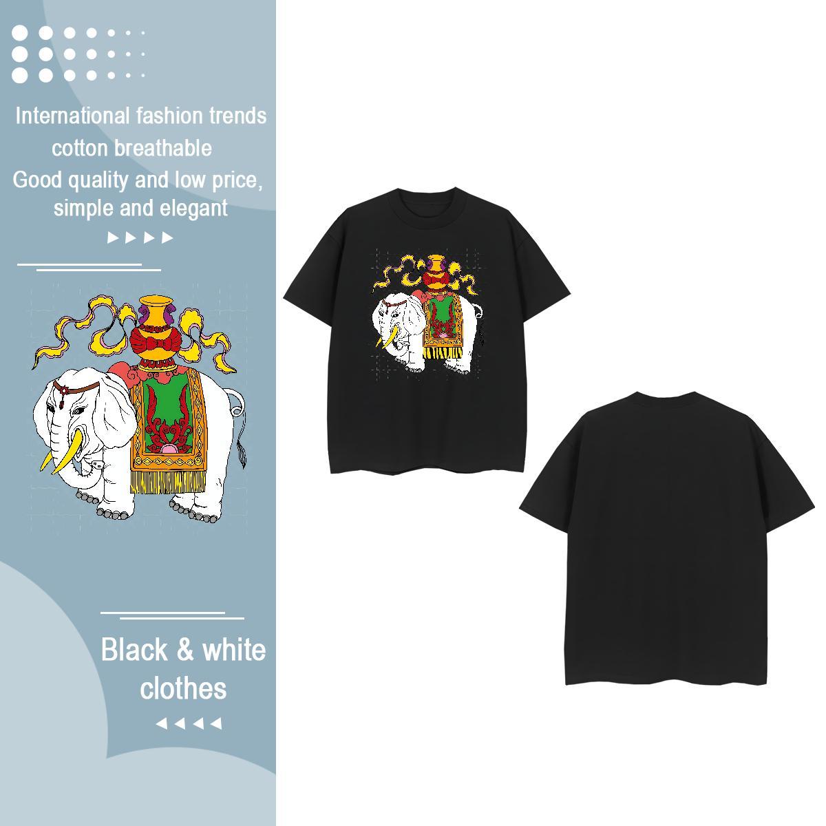 DIY Womens T Shirts Breathable Crew Neck 100% Cotton 230g Couples T Shirts Cartoon Anime elephant Sports Street Wear Nice Tees Shirts