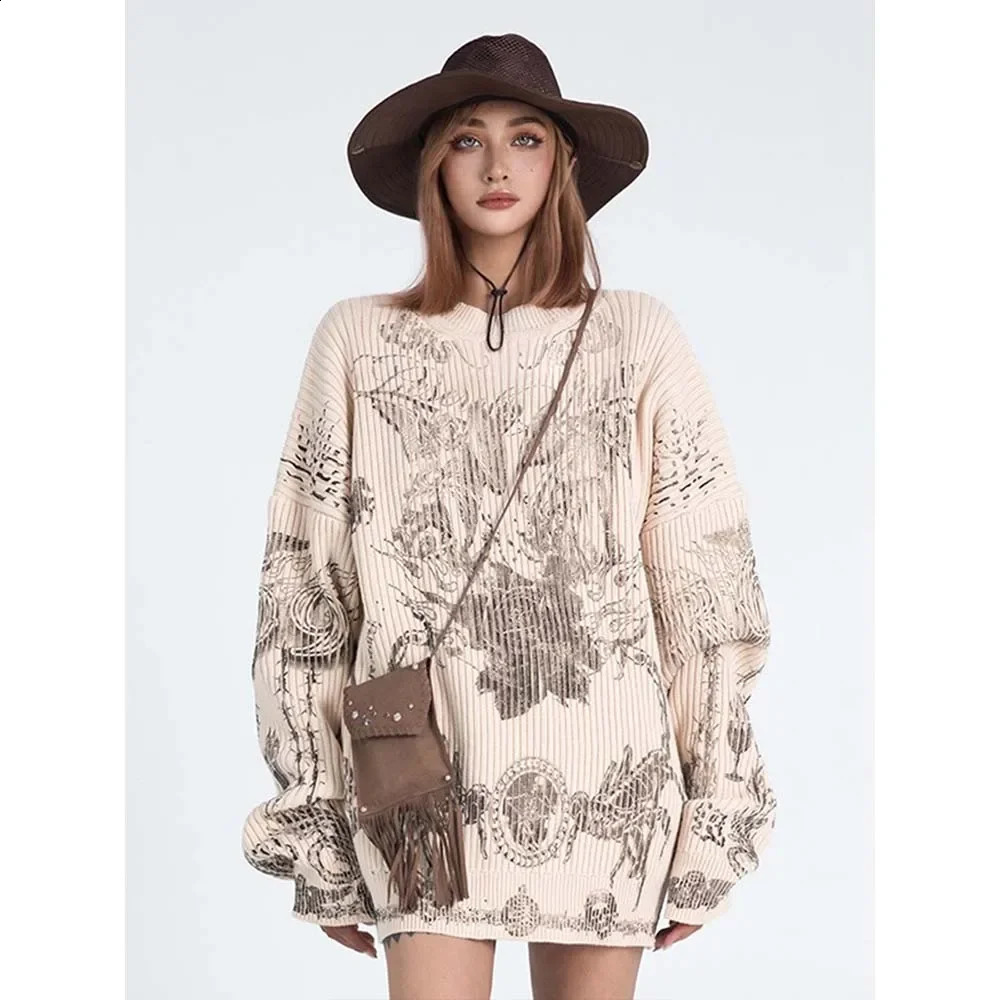 R69 Scorpion Graphic Knitted Sweater Mens Extra Large Autumn Korean Fashion Pullover Harajuku 240821