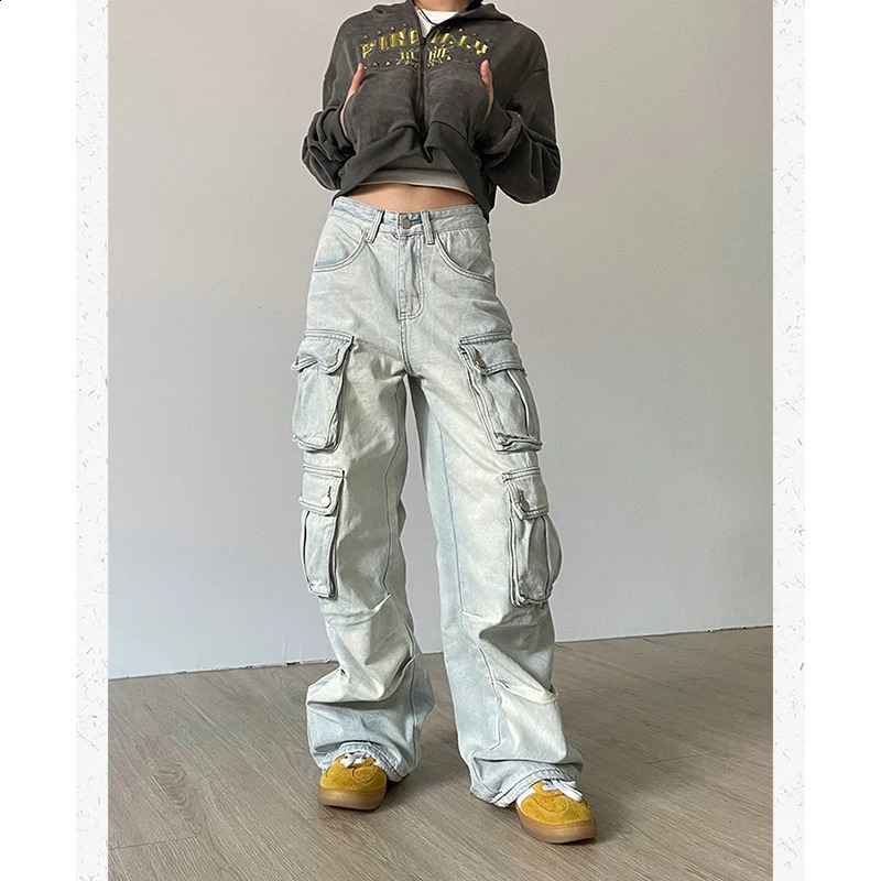 Women Blue Jeans Hip Hop Strtwear High Waist American Wide Leg Pants Y2K Style Female Winter Straight Trousers Z260313
