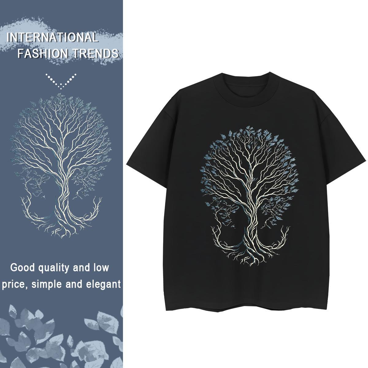 Casual New Womens T Shirts Breathable 100% Cotton 230g Unisex Tshirts Oversized tree Hip Hop 5A Top Tees
