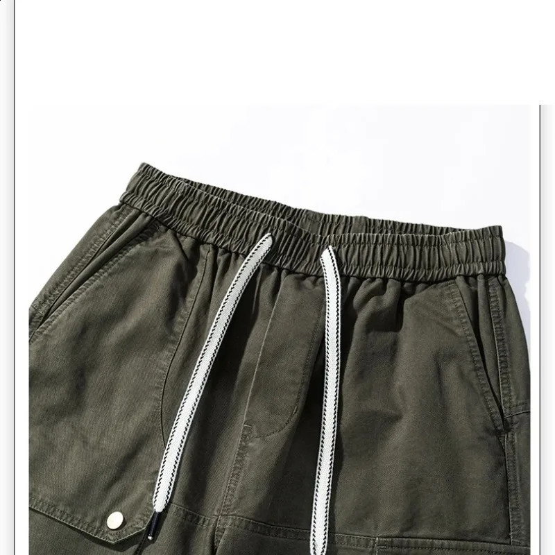 Mens preparatory style pocket casual solid workwear sporty Haaland lantern tie Trouser elastic high waisted spring and autumn pants 240821