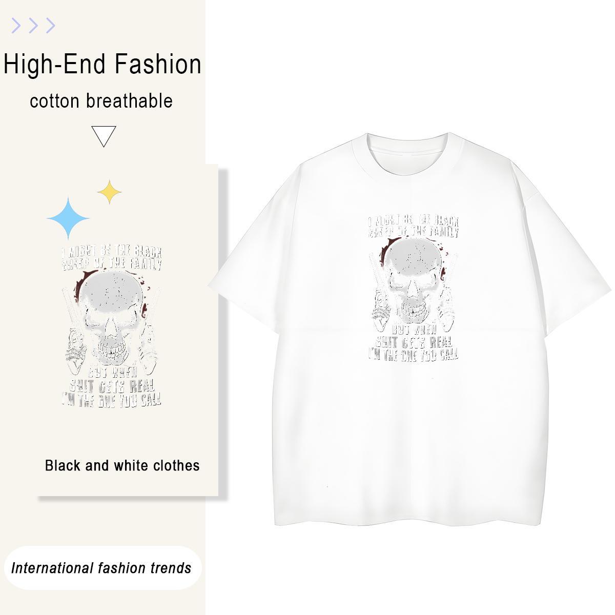 Fashion T Shirts Women 230g Cotton O-Neck Short Sleeve Summer Casual skull Tshirt for Man Woman Comfortable Custom Print Plus Size Polos