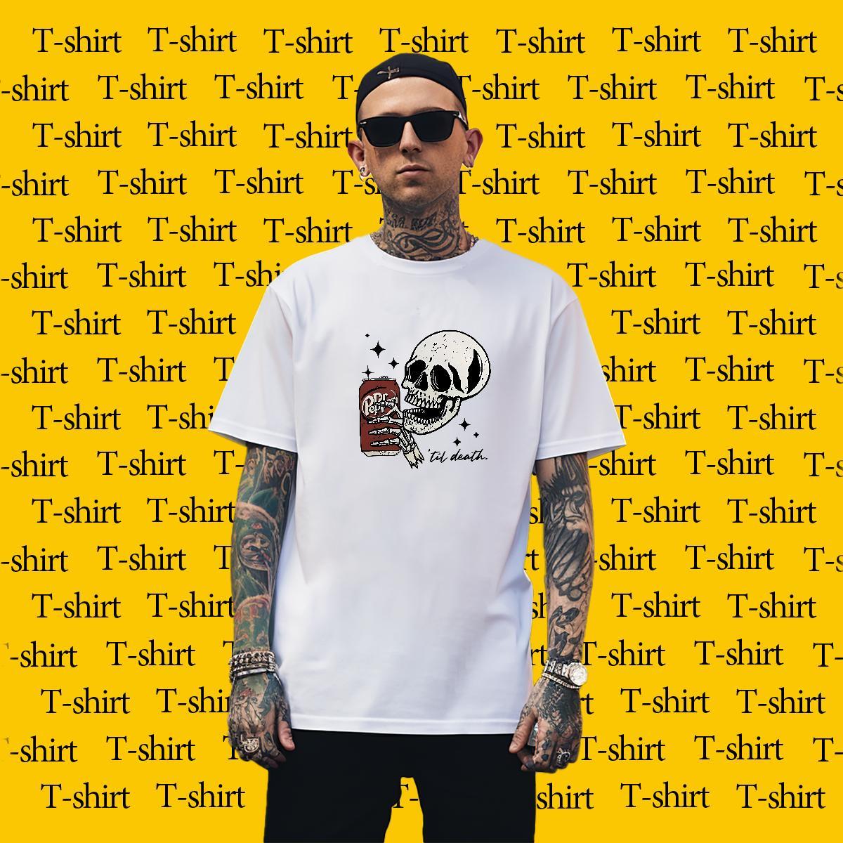 Classic T shirt 230g Pure Cotton skull Summer Casual DIY Anime Breathable Short Sleeve Men Tops Tees Fashion Clothes