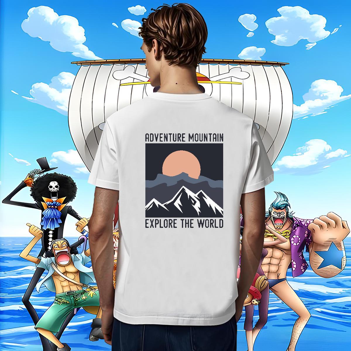 Loose Men Tops Tees Anime Printing Street 230g 100% Cotton Custom Cartoon Breathable Crew Neck mountains T Shirt For Man Fashion Design Top Tees