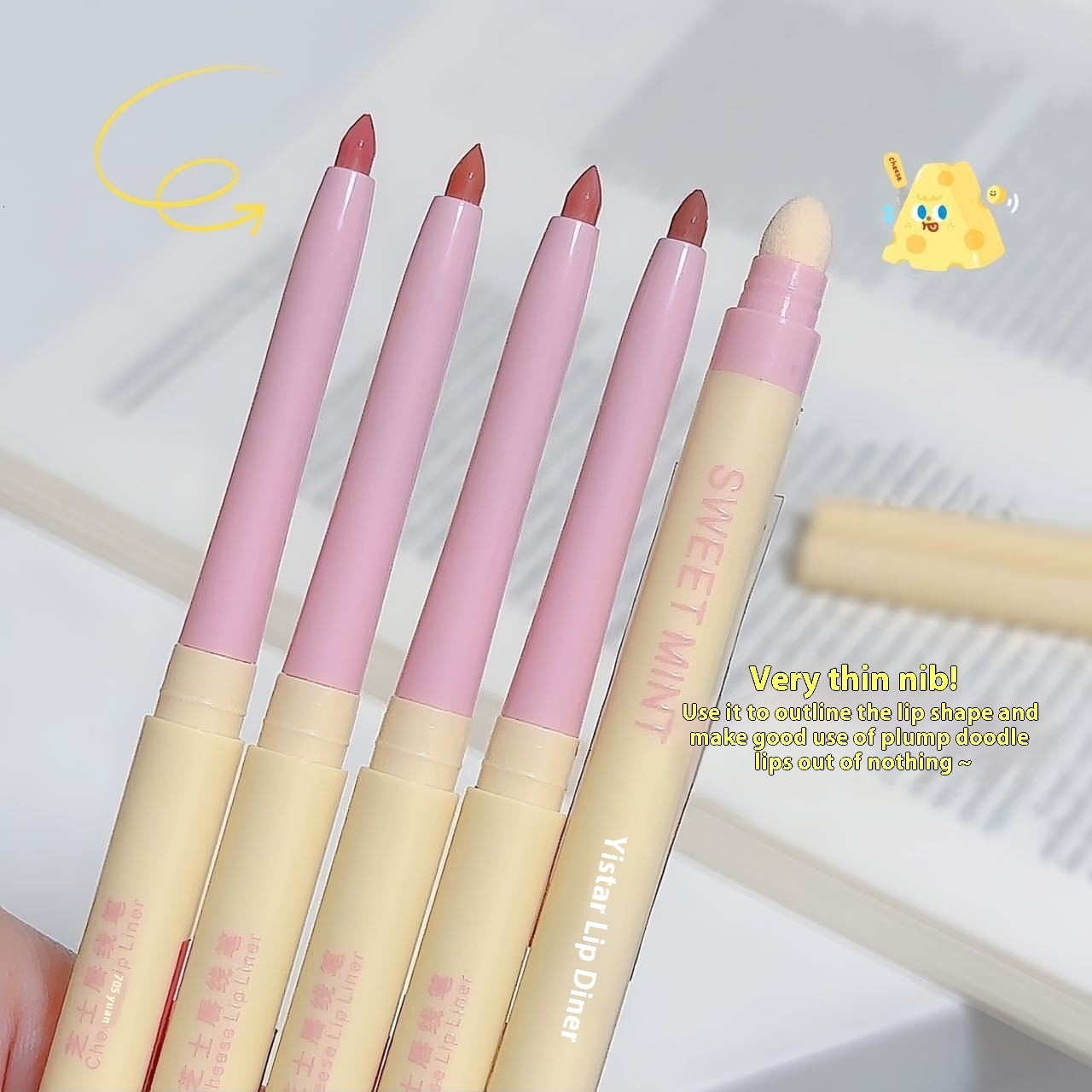 Cheese Shaped Sweet Mint Matte Lip Liner - Dual End Waterproof Color Stay Lipstick Pencil