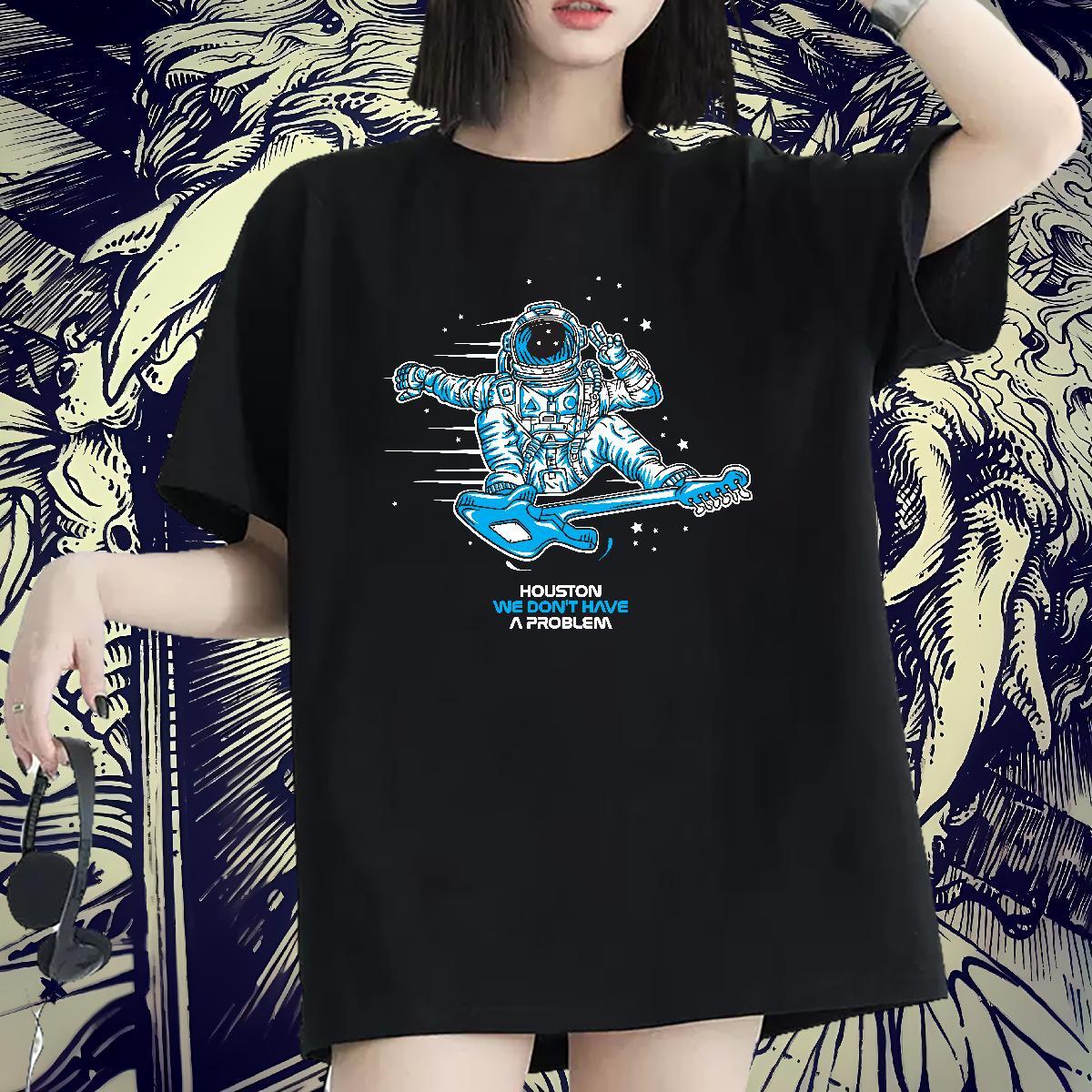 Designer Women Tees 230g Pure Cotton cosmonaut Daily Outfit T shirt Breathable Crew Neck DIY Logo Tees Shirts