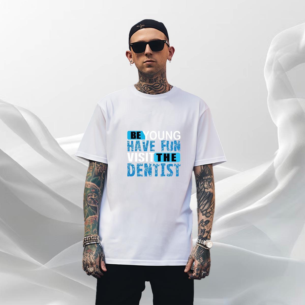 TOP Quality Mens Tshirts Sports Casual 230g Pure Cotton Cartoon Print Breathable Denstist Men T Shirts Fashion Clothes