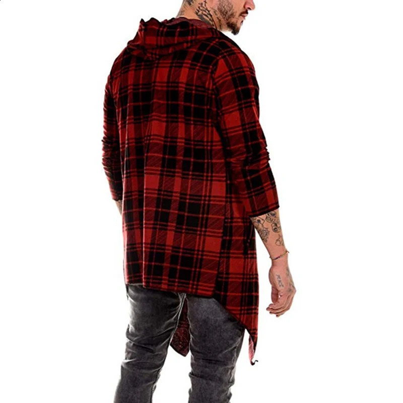 Long coat men gothic trench coat men cardigan slim long cloak hooded Knitted plaid jacket men fashion steampunk mens coat 240822