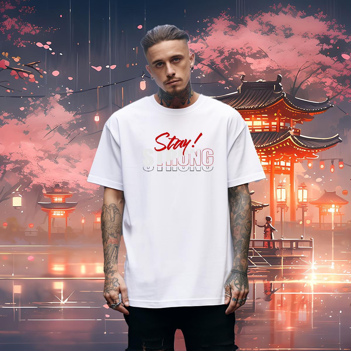 Loose Fit stay strong T shirt High Street Hip Hop Tshirt for Man Woman 230g Pure Cotton Classic Casual Breathable Short Sleeve Customized Tshirts