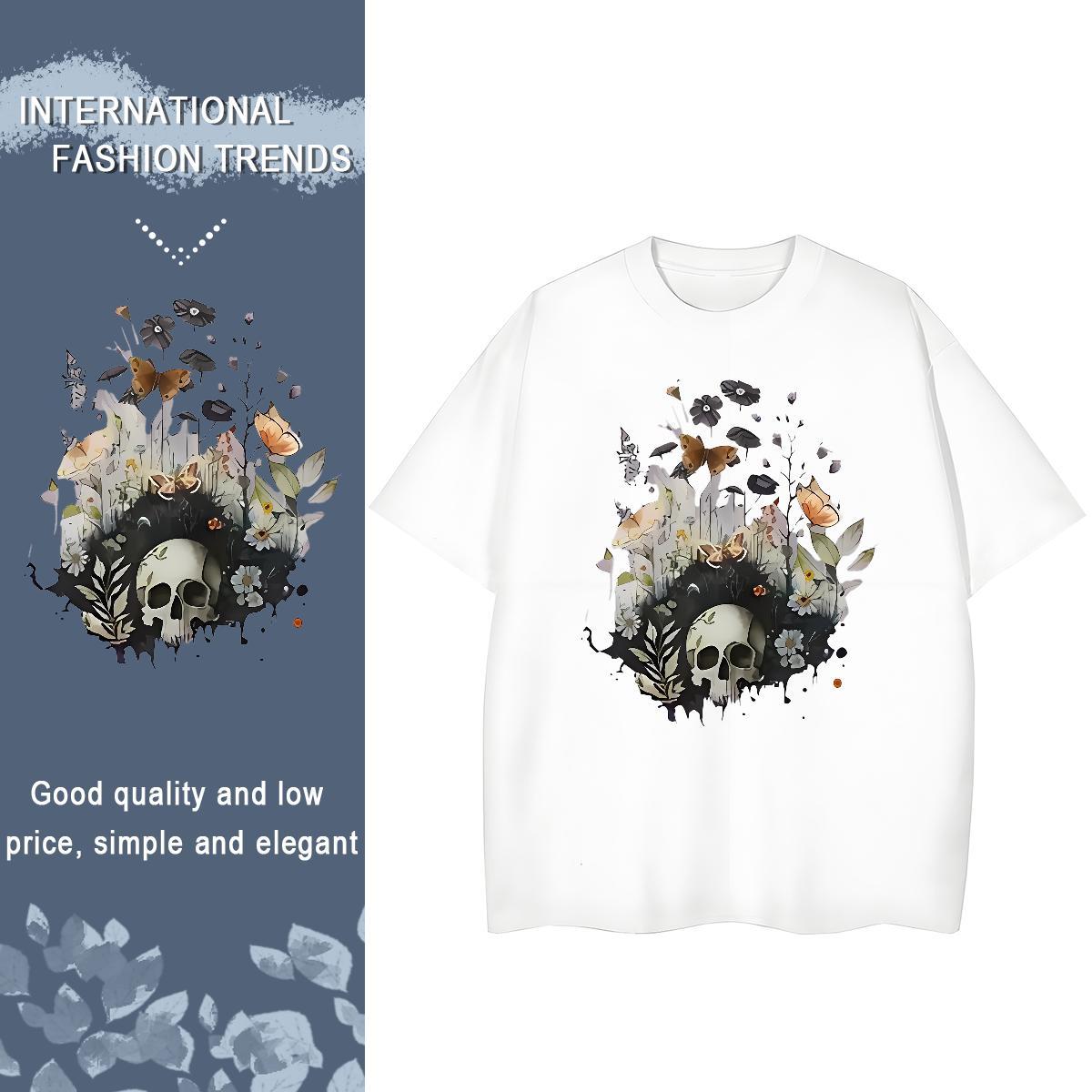 Designer T Shirt For Woman 230g Pure Cotton Crew Neck Casual Beach skull Woman Tshirt Female Custom Printing Tops