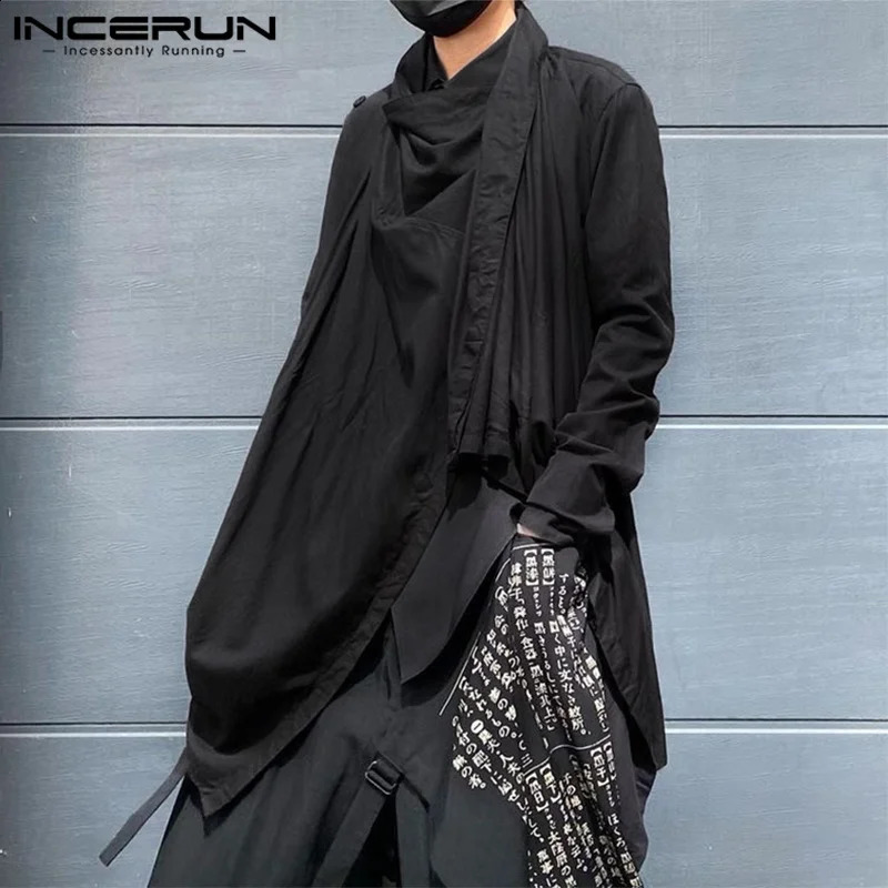 INCERUN Men Trench Solid Color Turtlneck Long Sleeve Streetwear Irregular Cloak Ponchos Men Punk Fashion Casual Coats S-5XL 240822