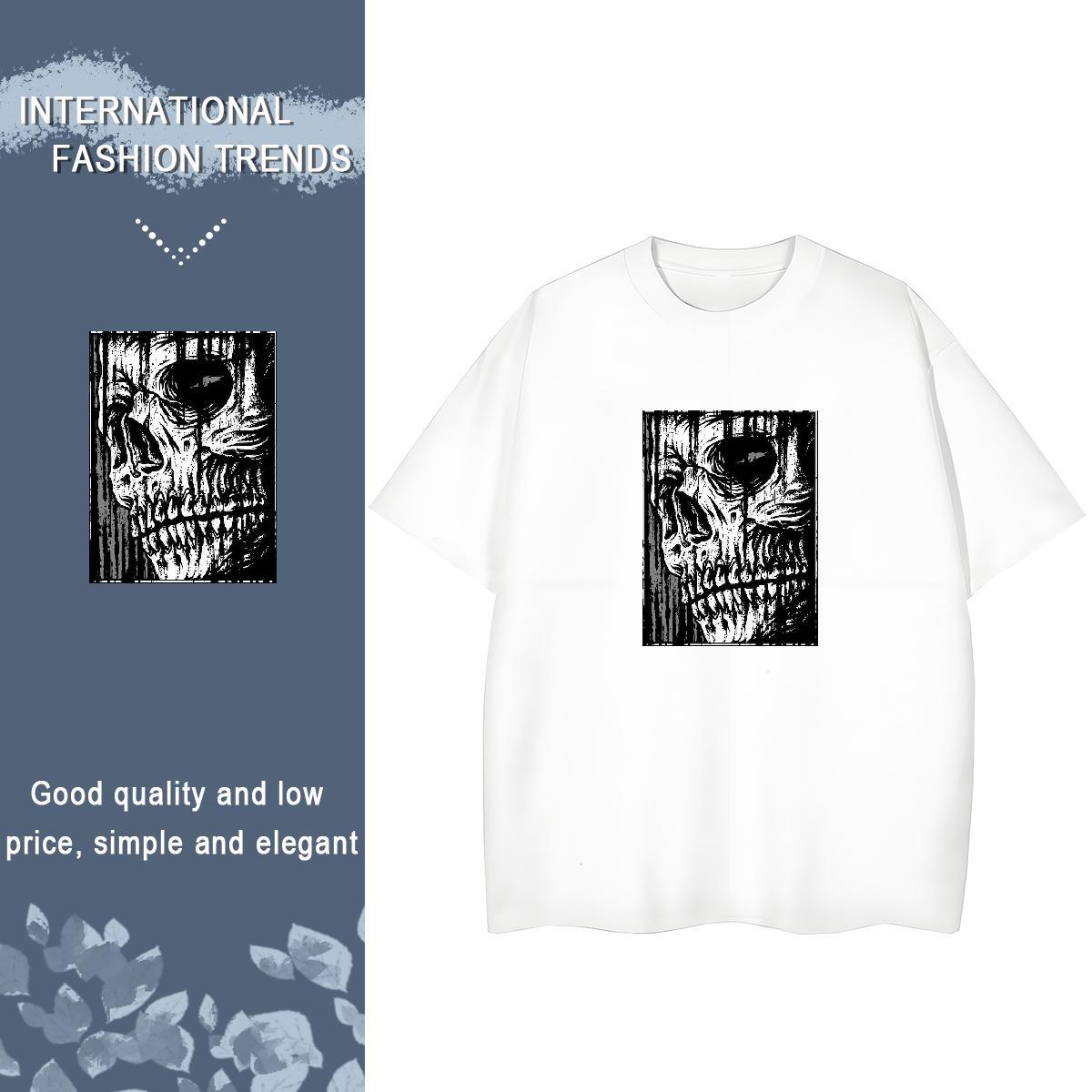 Casual New Women T Shirts 230g Pure Cotton Short Sleeve O-Neck Sport skull Couples T Shirts Wholesale Black Oversized Tshirts