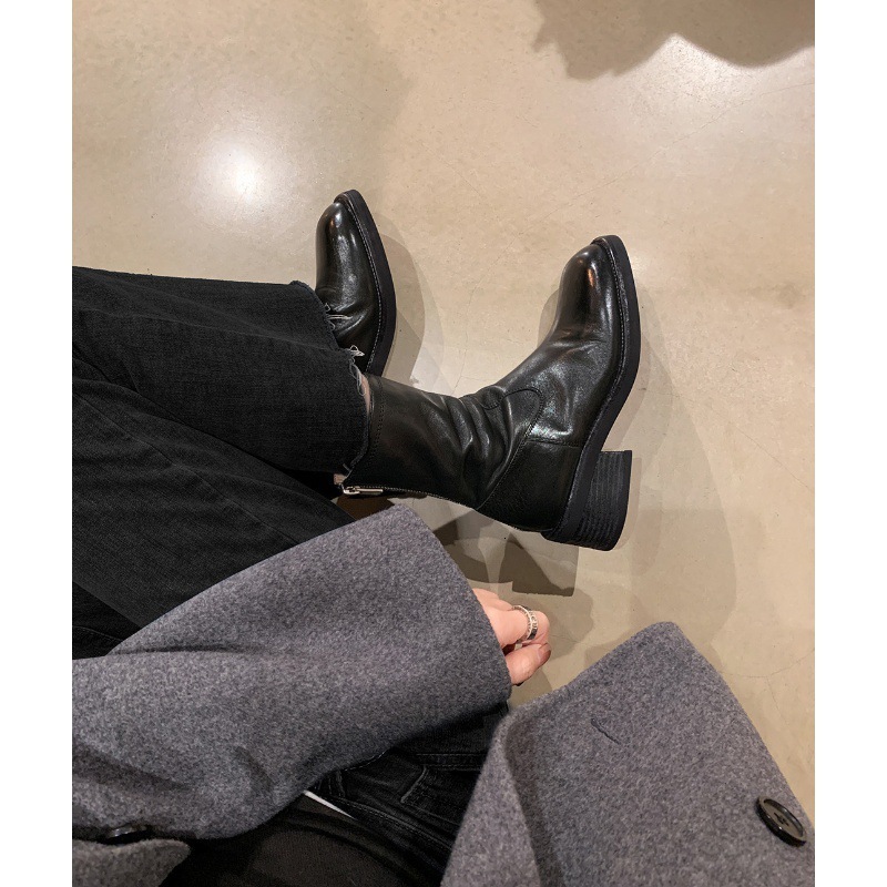 Ddmysports Cowhide Version Su Yinyin S Same Washed Horsehide Pleated Martin Thick And Leg Hugging Motorcycle Short Boots Women Slim OUTDOOR
