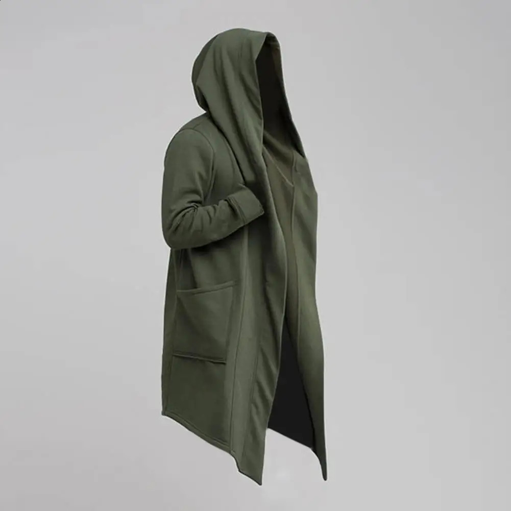 Men Coat Oversize Hooded Solid Color Cardigan Trench Coat for Autumn Long Sleeve Hoodie Sweatshirt Hip Hop Style 240822