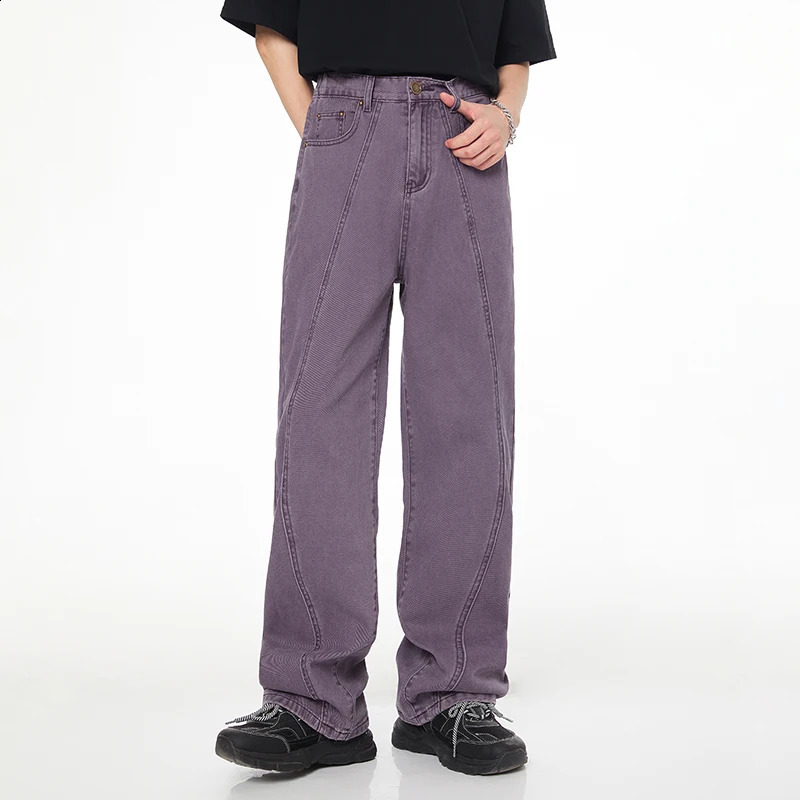 purple loose jeans for mens fashion and leisure fully matched with street highend washing wide leg trailing style 240821