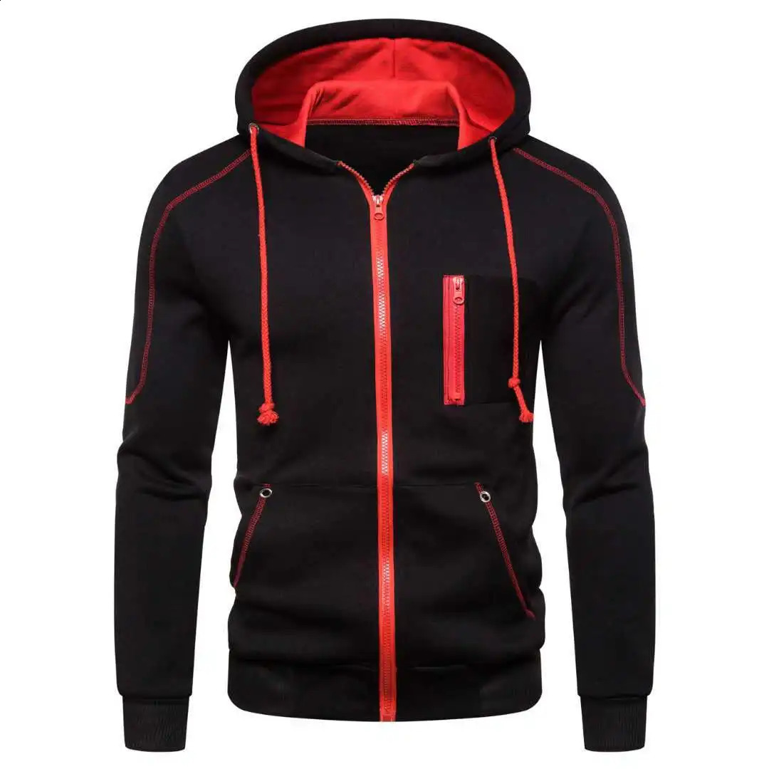 Mens hooded sweatshirt black and white military green red color block wool cool casual winter clothing 240822