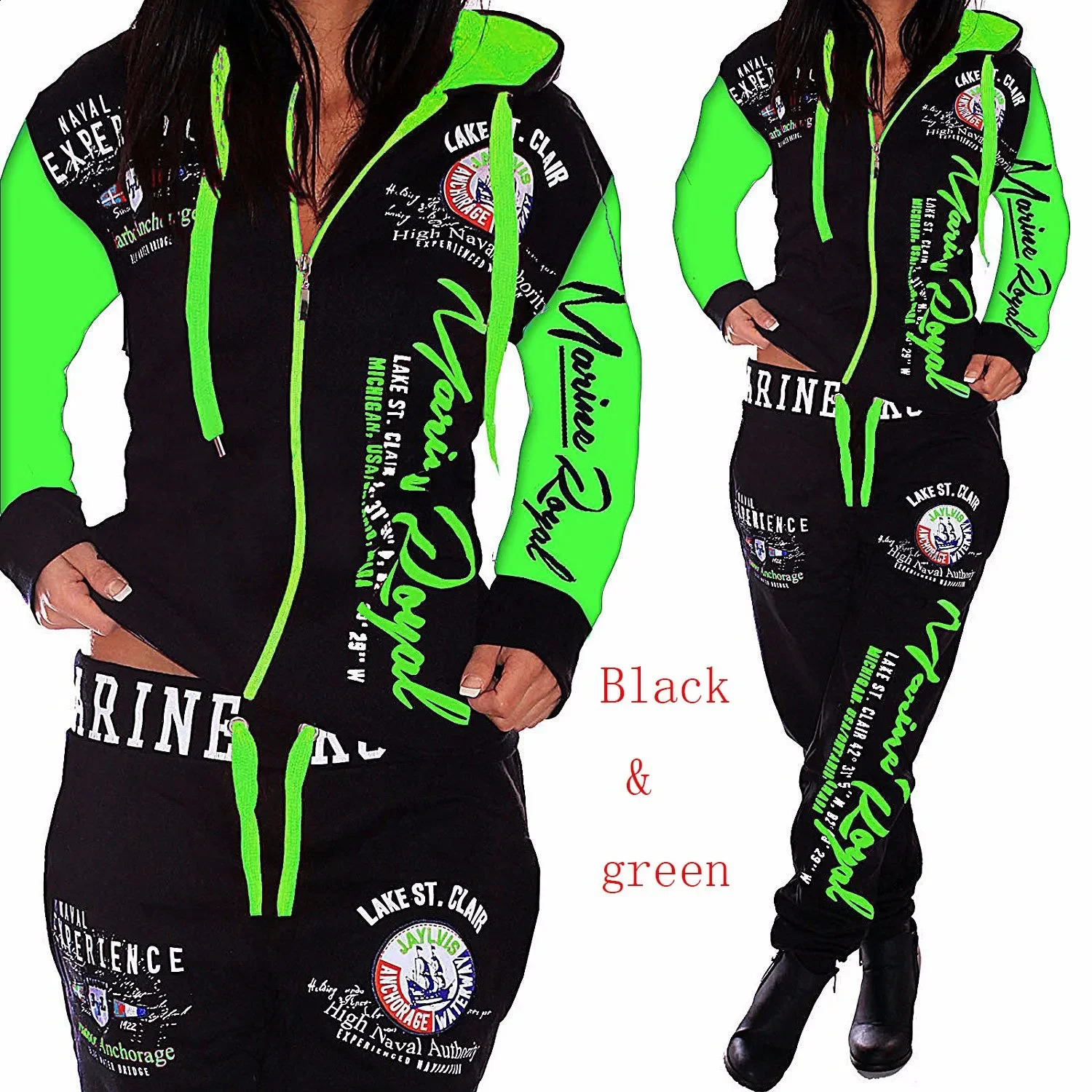 2 Piece Tracksuit Spring Women Sport Suit Printed Hoodie Jacket Sweatshirtpant Running Jogger Fitness Outfit Casual Workout Set 240810