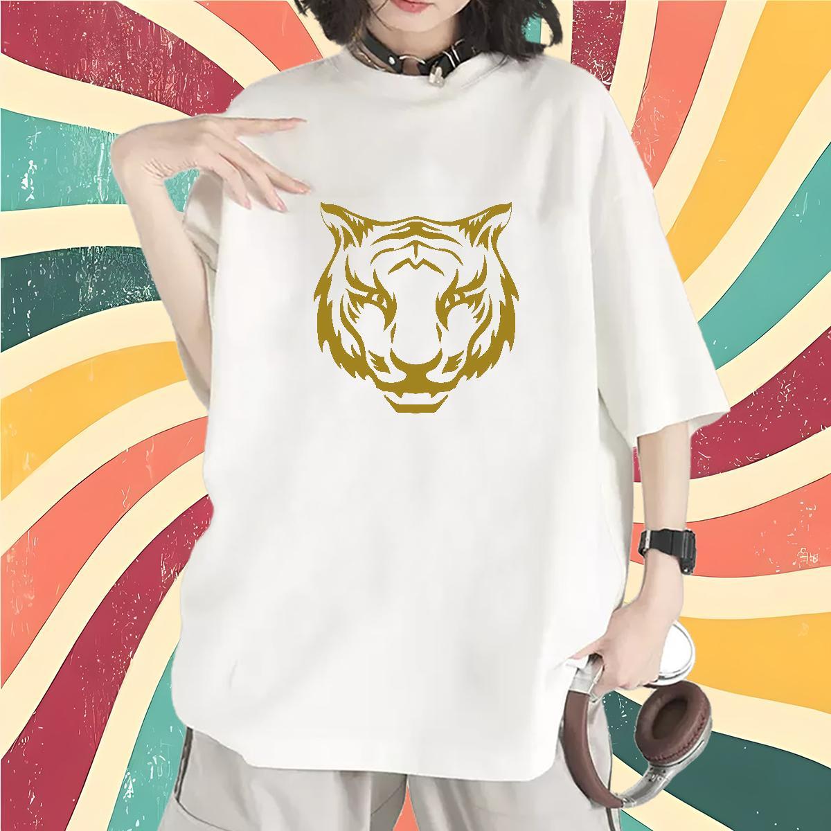 New Arrival Woman T Shirts Crew Neck Breathable 230g Cotton Lady T shirt Cartoon Anime tiger Casual Sport High quality Tshirts