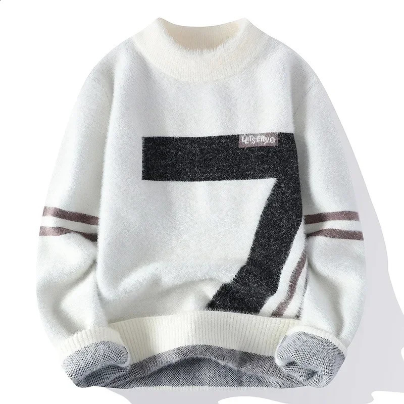 Winter Mens Korean Fit Trendy Solid Color Pullover Sweater 240821
