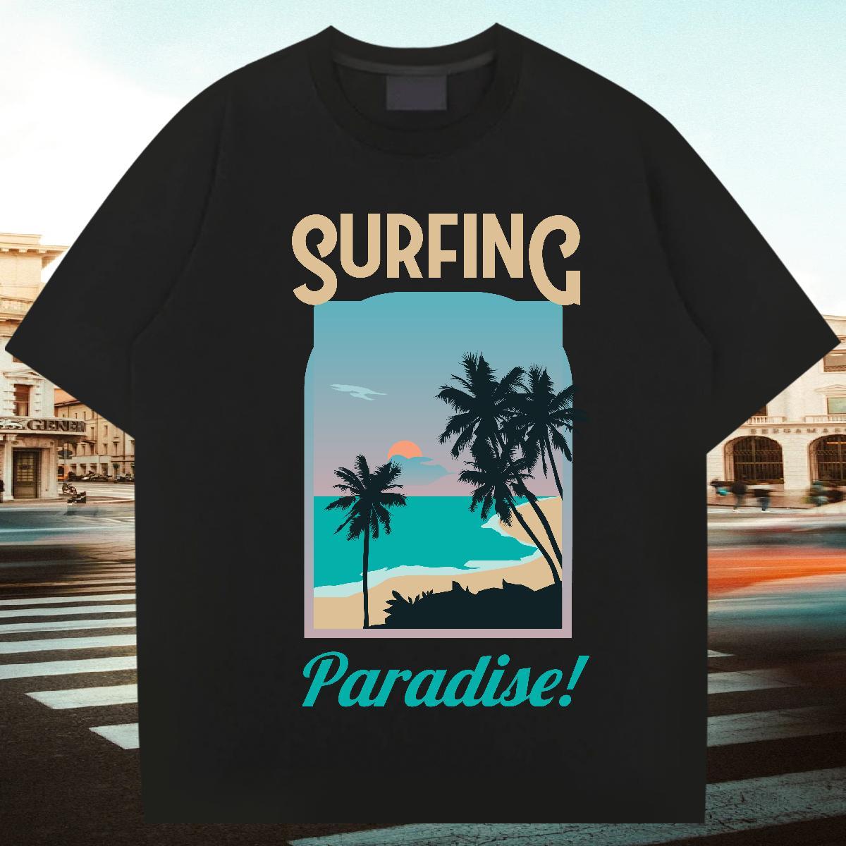 Classic Men Tees Beach 230g 100% Cotton Custom Anime Short Sleeve Soft skateboarding T shirt Fashion Design Tops Shirt