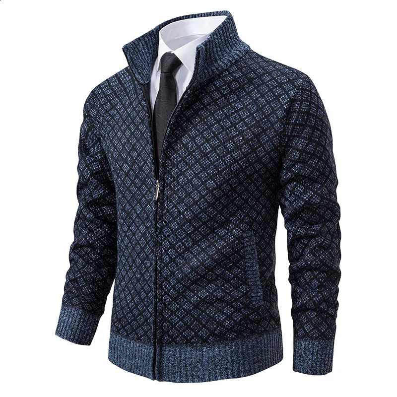 Men Casual Cardigan Sweatercoats Stand Collar Fleece Thicker Warm Sweaters Male Autumn Winter Outwear Slim Sweaters Jackets 240821