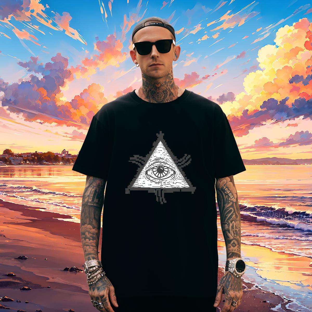 Brand Mens T Shirts 230g 100% Cotton eye of the devil Street Casual Oversized Breathable Mens Tshirts Fashion New Tops Shirt