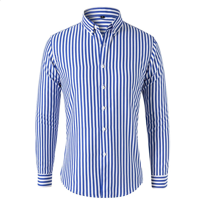 Summer Mens Striped Shirt Mens Long-sleeved Slim Business Casual Shirt 240822