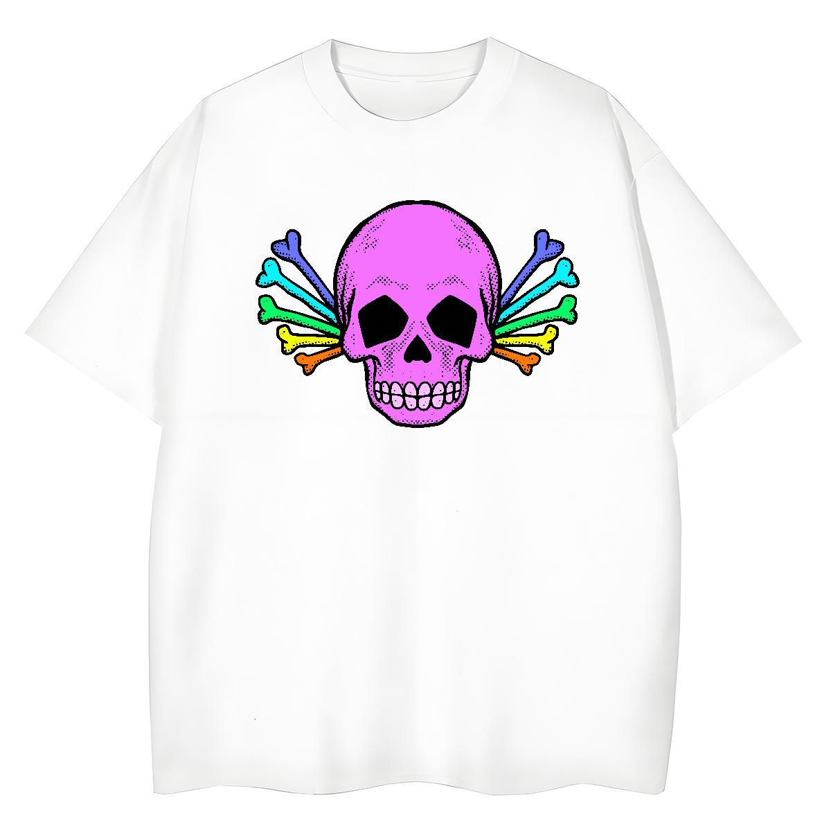 Casual New Womens T Shirts 230g Cotton Breathable Crew Neck Outdoor skull Tshirt for Man Woman Popular Black Oversized Clothes