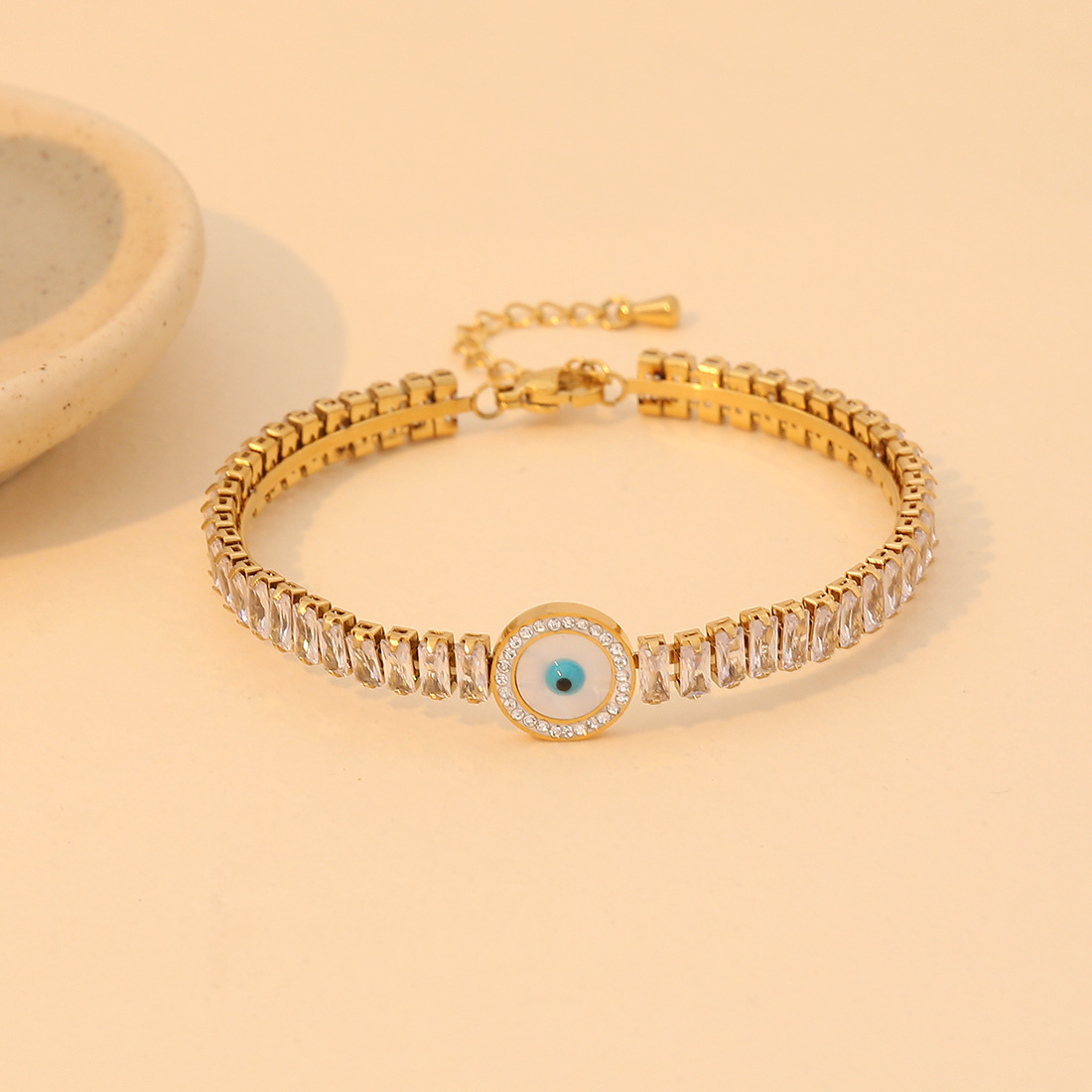 New Zirconia Stainless Steel Bracelet with Dripping Oil Eyes, Unique Design, Charm, Love Jewelry