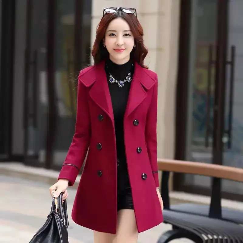 Autumn Winter Plus Size Jacket Womens Double Breasted Solid Color Coat Korean Slim Female Woolen Jacket Womens 240822