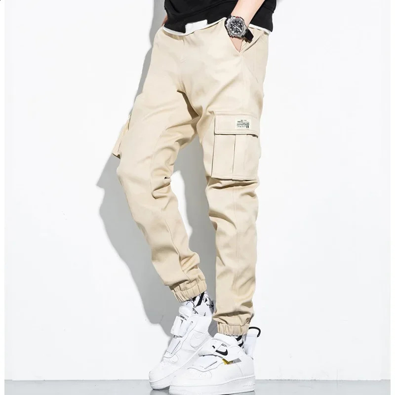 Spring/Summer Mens Cotton Cargo Pants Plus Size Sports Drawstring Cargo Pants Fashion Casual Mens Jogging Pants Bermuda Mens 240822