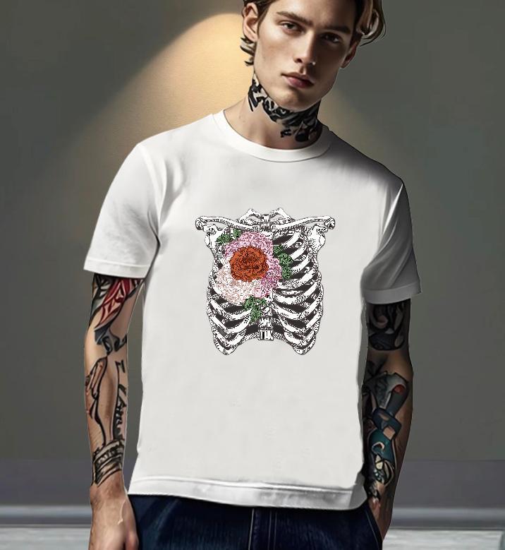 Unisex Mens T Shirts 230g 100% Cotton flower Outdoor Black White O-Neck Short Sleeve Couples T Shirts Fashion Design Wear