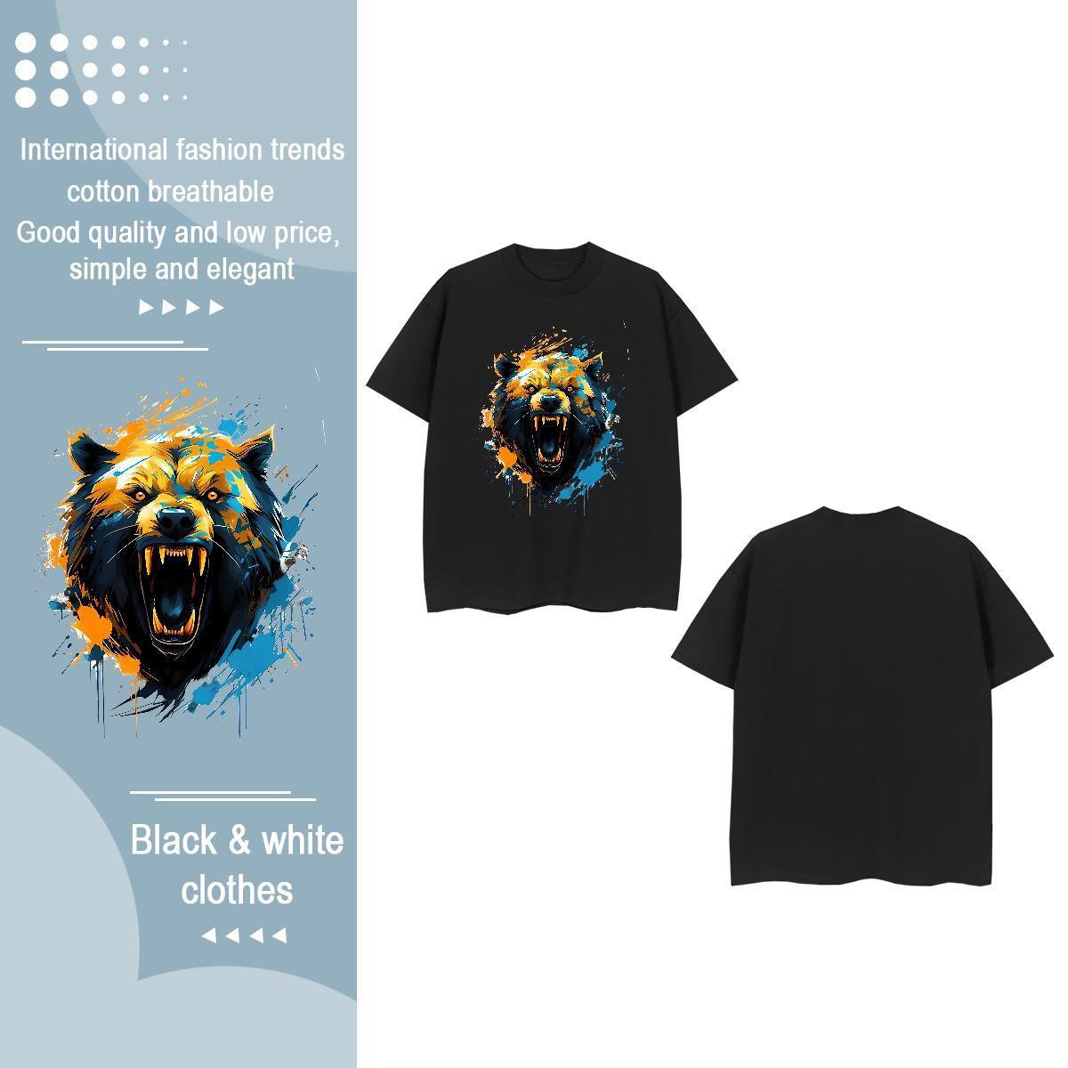 DIY Woman T Shirts Breathable Crew Neck 100% Cotton 230g Unisex Tshirts DIY Anime Printed wolf Outdoor Soft Tees Shirts