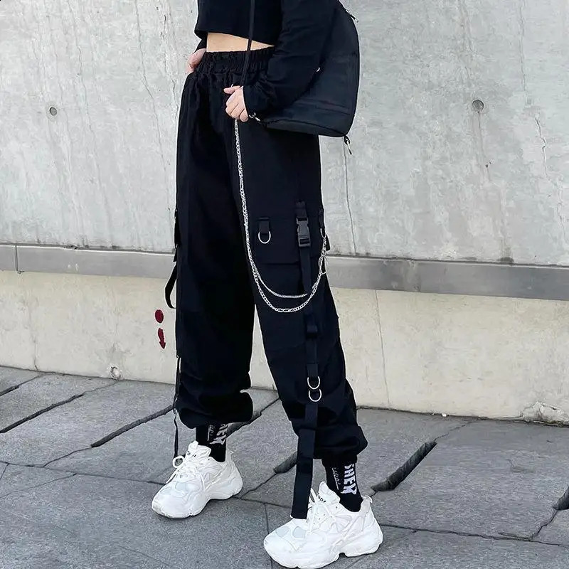 Plus Size Cargo Pants Women Summer Thin Black Nine-point Trousers Korean Fashion Streetwear Oversized Bottoms Female Y2K Clothes 240821
