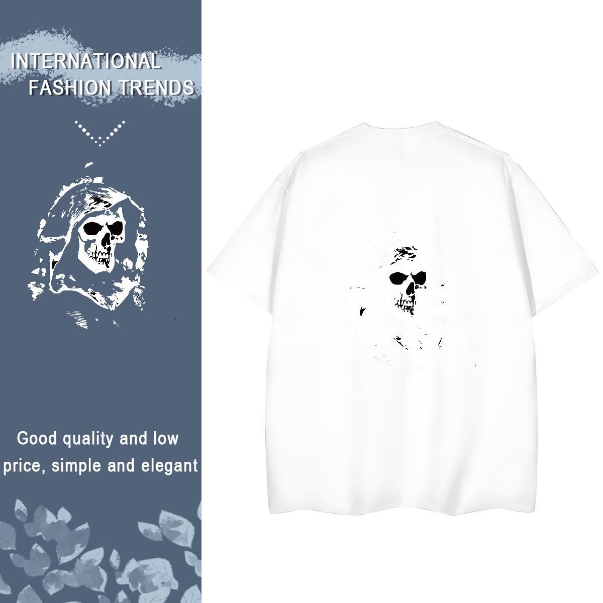 Fashion Casual T Shirts Women 230g Pure Cotton O-Neck Short Sleeve Sports Casual skull Women Tshirts Soft Black White Wear