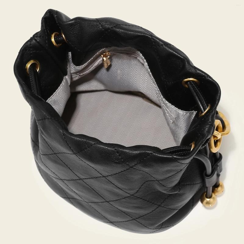 Drawstring TOUTOU Genuine Leather Quilted Bucket Bag Fashionable Chain Crossbody Women's Argyle Embroidered Wallet 7734 4