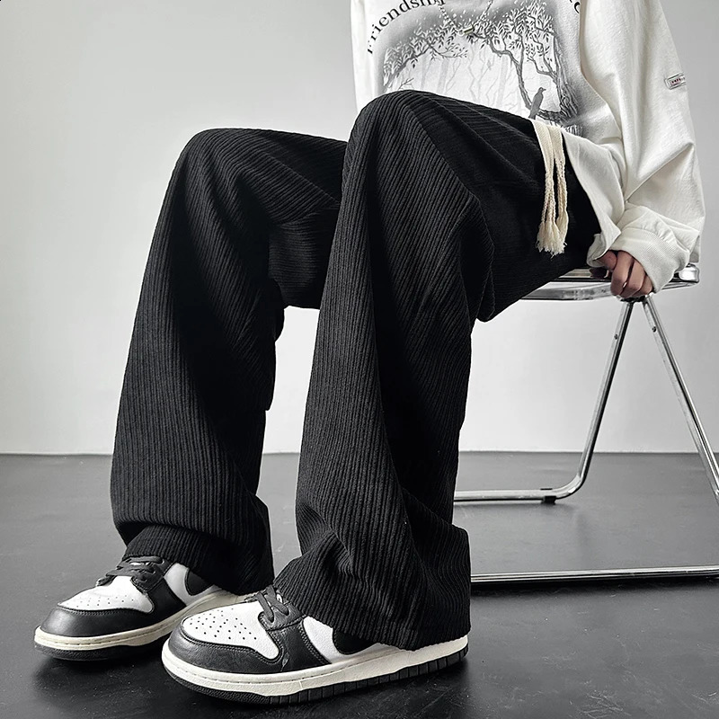 Winter Thickened Pants Men Warm Oversized Wide Leg Pants Men Streetwear Loose Straight Pants Mens Black Beige Thick Trousers 240821