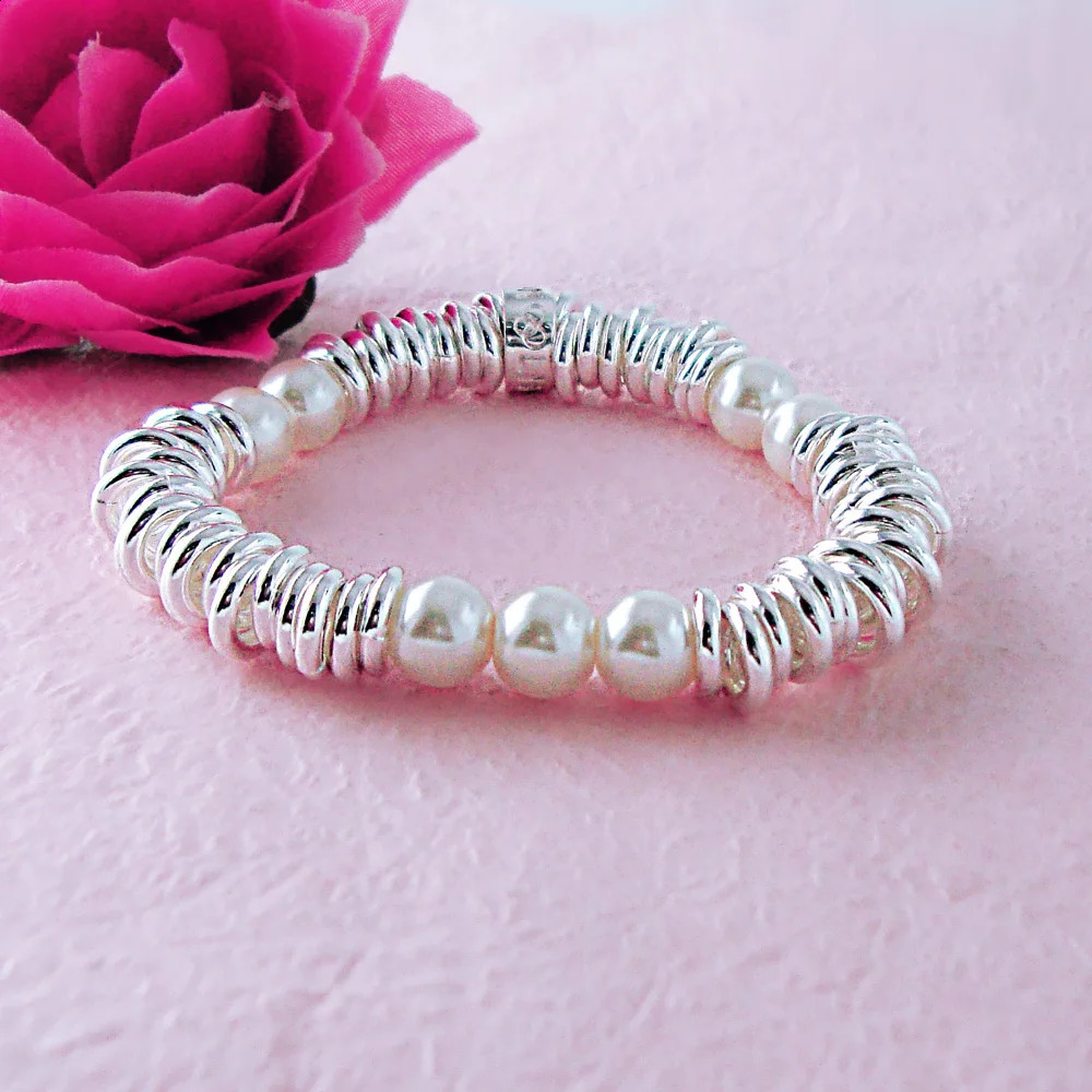 Fashion 925 Sterling Silver Pearl Multilayer Loop Bracelet Bangle for Women Versatile Elegance Geometric Party Jewelry Single 240812