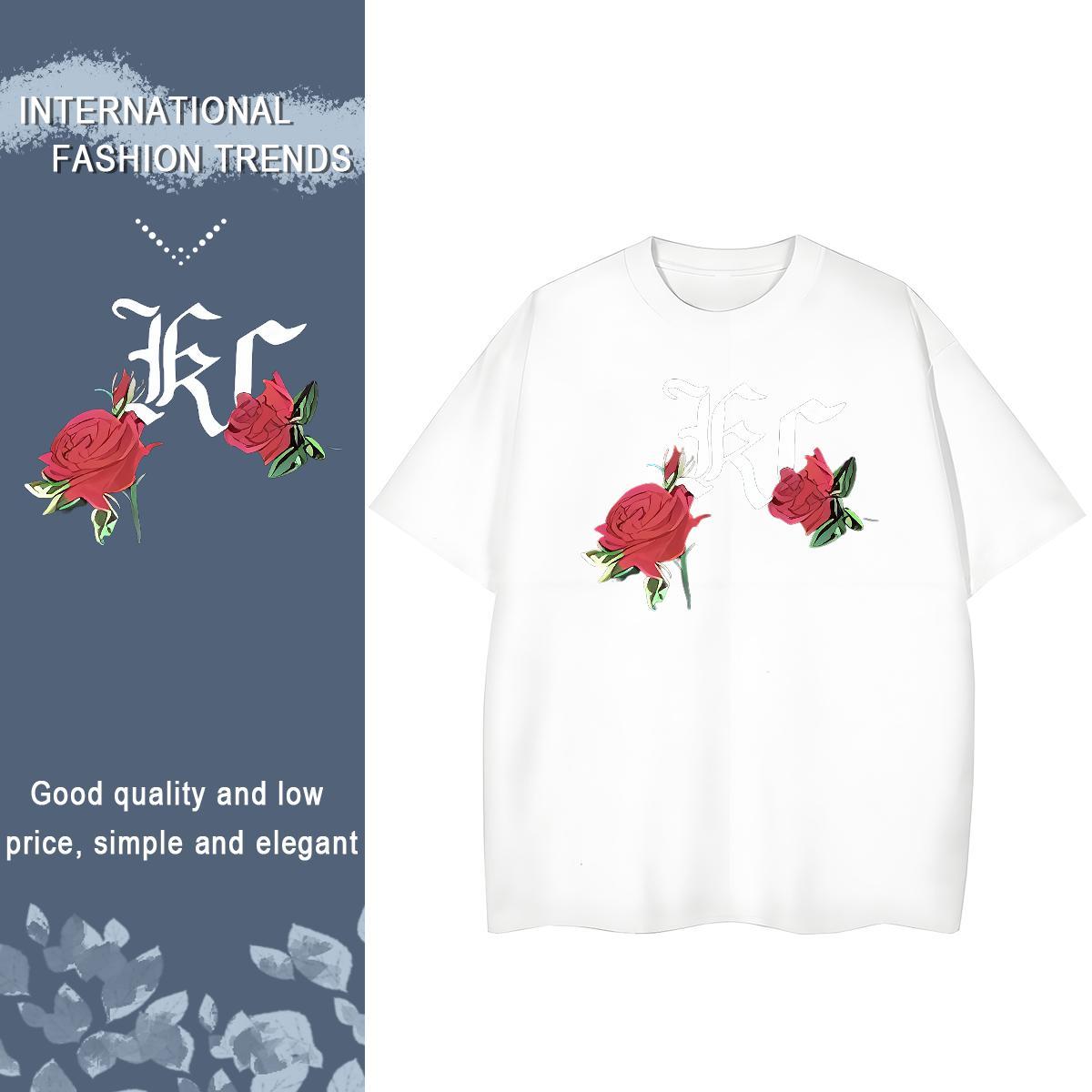Designer T-Shirts for Women Breathable 230g 100% Cotton Unisex Tshirts Oversized ROSE Daily Wear Popular Clothes Shirt