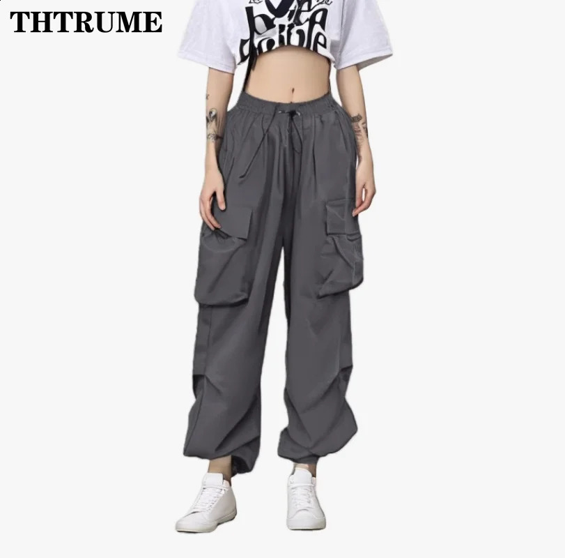 High Street Vintage Cargo Pants Women Y2K Fashion Oversized Elastic Wasit Chic Baggy Trousers Casual Office Lady Streetwear Pant 240821