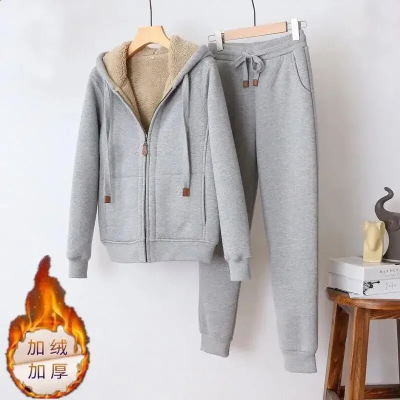 Autumn Winter Women Running Sets Hooded Sweatshirt Suit Pure Cotton Keep WARM Jogging Sweatshirts Oversized Tracksuit 240810