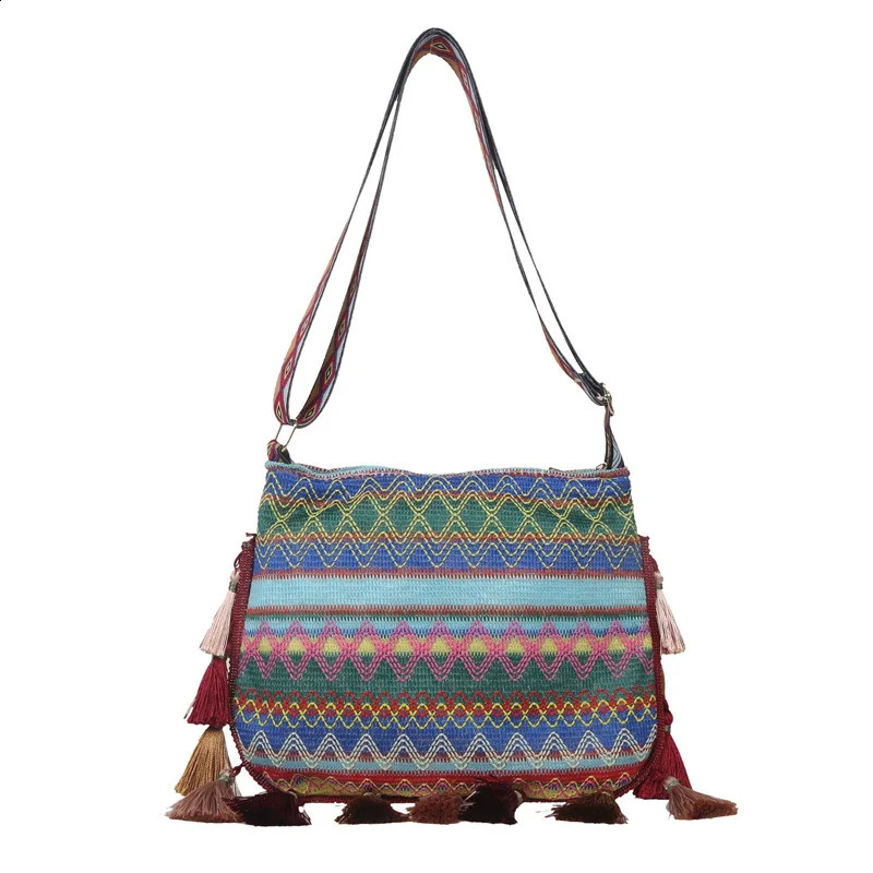 Crossbody Bag with Tassels Vintage Canvas Shoulder Bag for Women Handbag Casual Tote Large Capacity Fashion Bag 240821