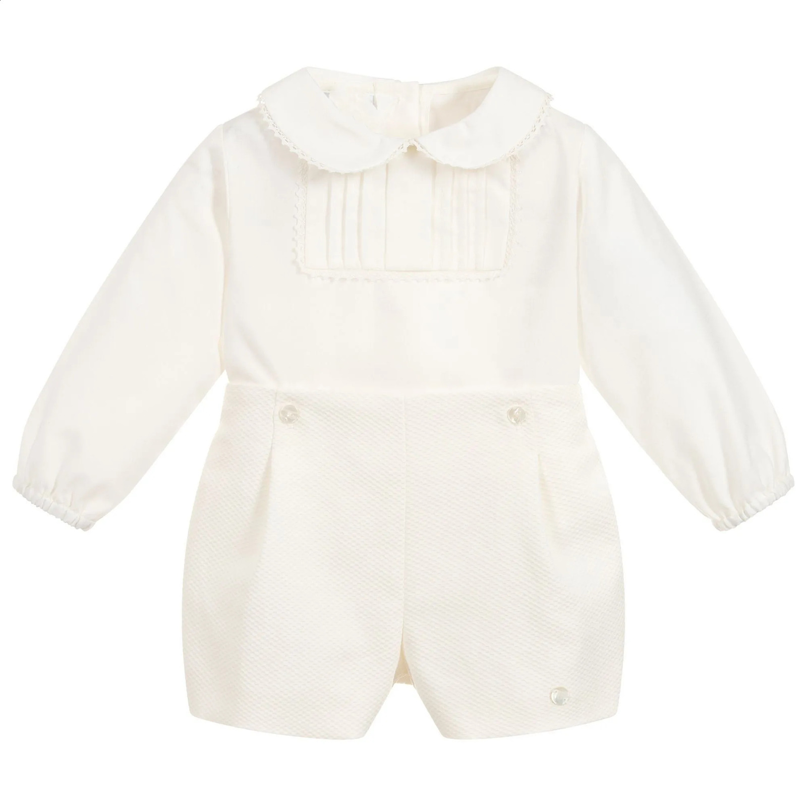 2 pieces of Spanish clothing set for young children and boys baby long sleeved ivory cotton shirt childrens Spanish birthday set 240808