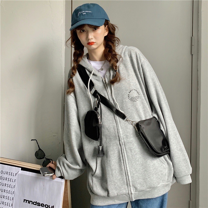 Spring and Autumn New Korean College Style Loose Large Size Thin Zipper cardigan Sweatshirt Women's Casual Coat Trendy dongdumaoyi